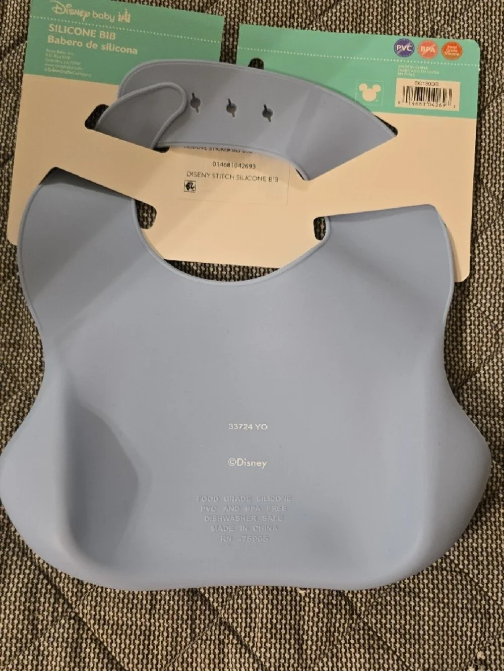 Disney Stitch Silicone Bib in Light Blue with 'Just Chillin'' Print